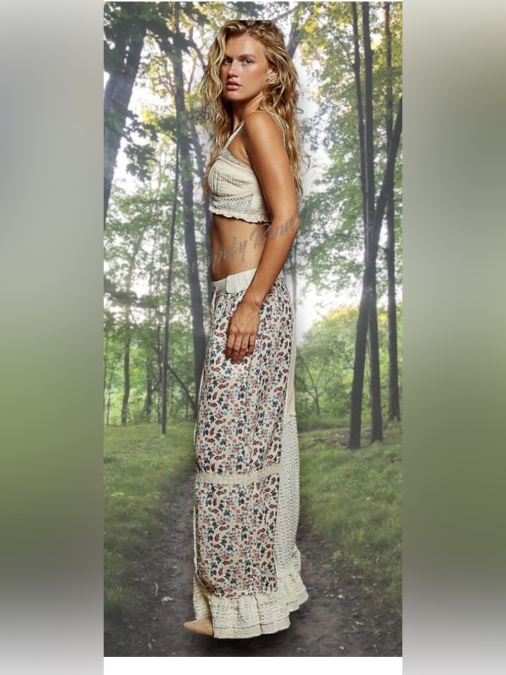POL Cream Floral Patchwork Wide-Leg Pants - Picture 4 of 5